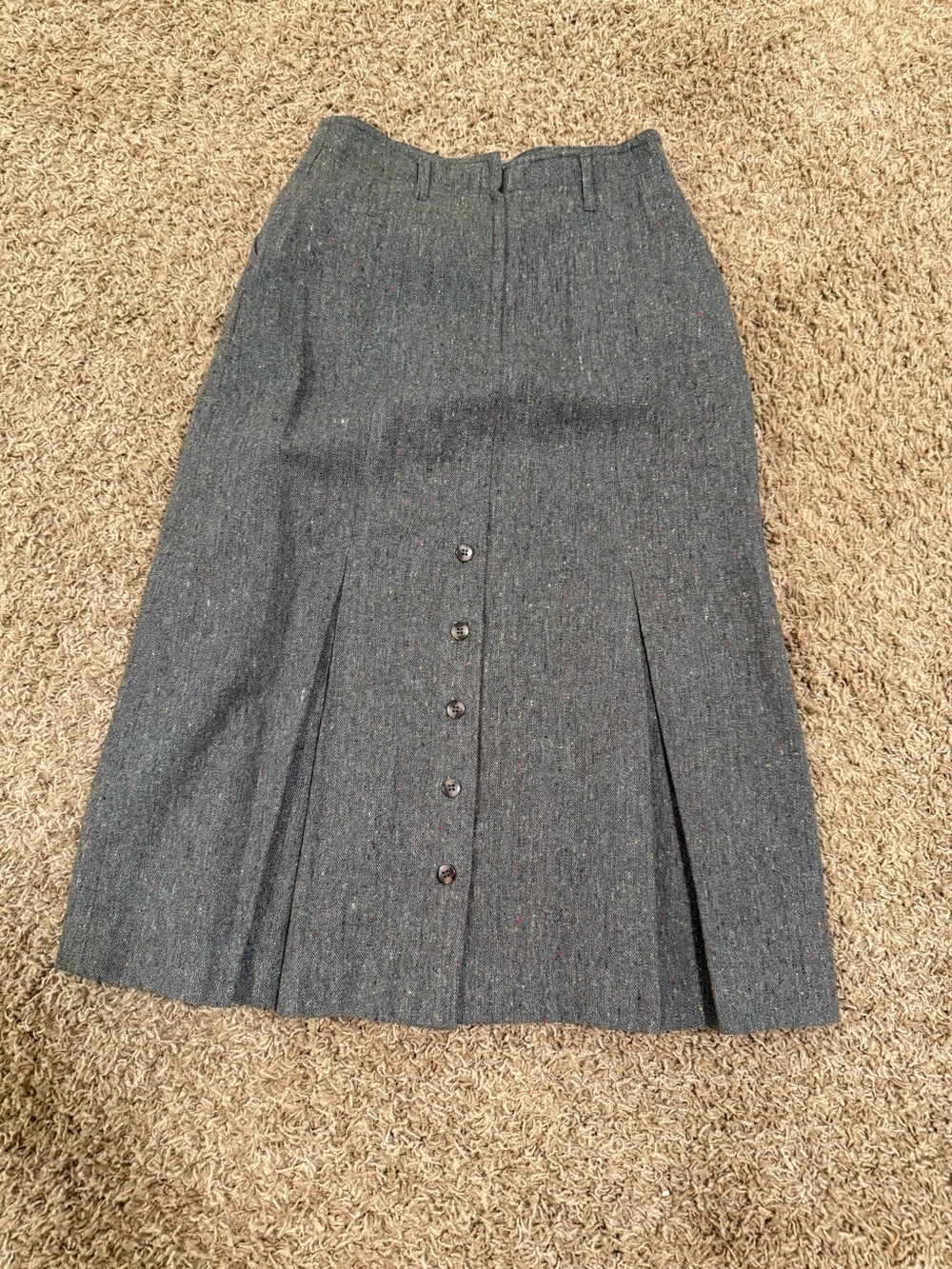 Gray Tweed Button-Front Midi Skirt